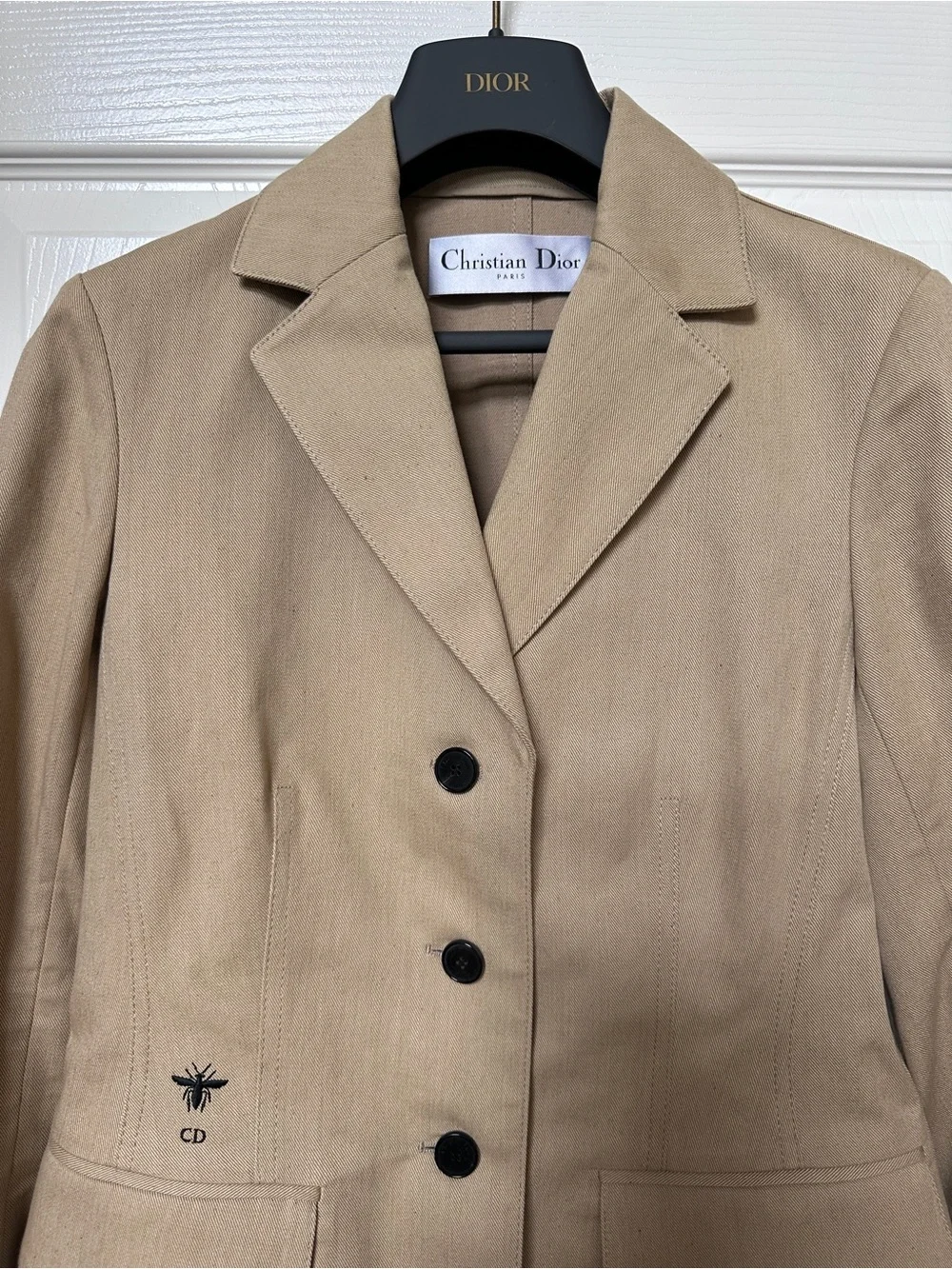 Christian Dior Bar Blazer — Beige Canvas, Bee Emblem